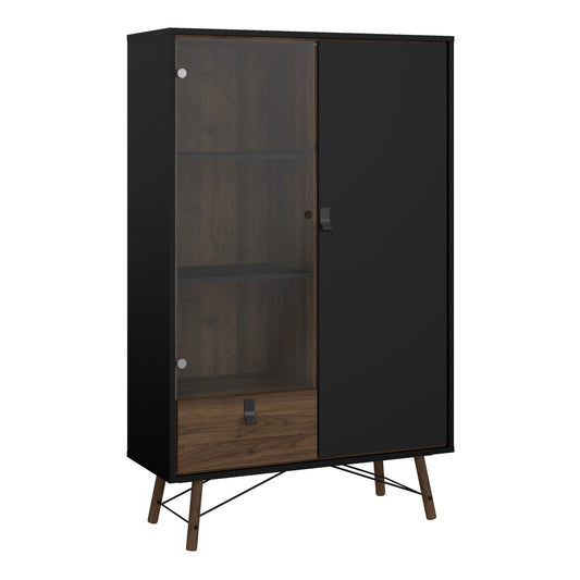 Cote | Furniture Ry Display Cabinet, 1 Door + 1 Glass Door + 1 Drawer - Black Walnut Ry, Display Cabinets 72186008gmdj