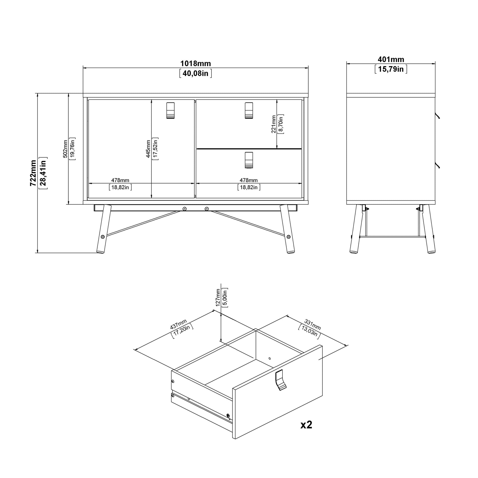 Cote | Furniture Ry Sideboard, 1 Door + 2 Drawer - White Ry, Sideboards 72186010gogo