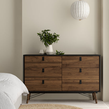 Cote | Furniture Ry Sideboard, Wide Double Chest of Drawers, 6 Drawer - Black Walnut Ry, Chest of Drawers 72186012gmdj