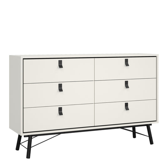 Cote Furniture |  Ry Sideboard, Wide Double Chest of Drawers, 6 Drawer - White Ry, Chest of Drawers 72186012gogo