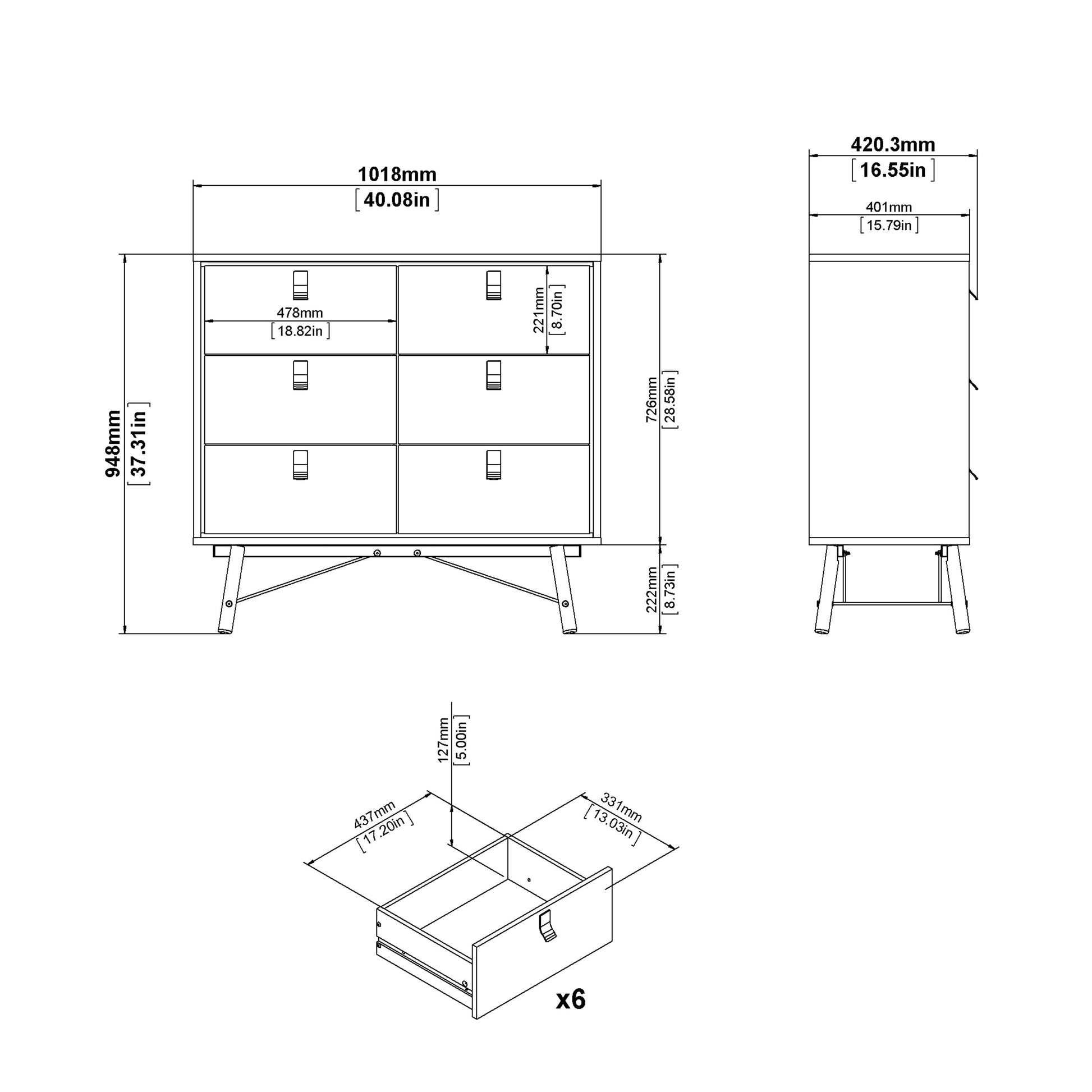 Cote | Furniture Ry Chest of Drawers, Double 6 Drawers - Walnut Ry, Chest of Drawers 72186013gmdj