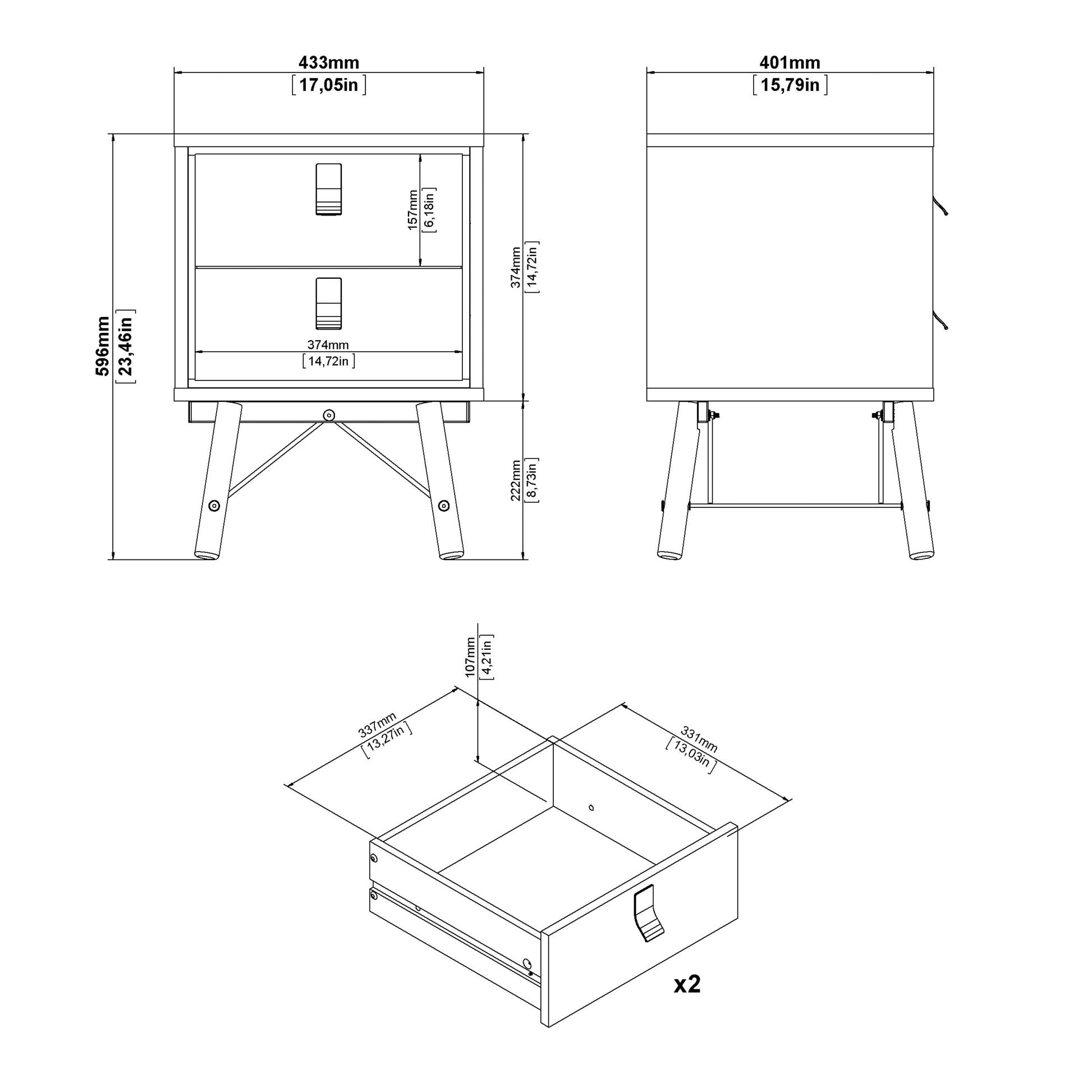 Cote | Furniture Ry Bedside Table, 2 Drawer - Black Walnut Ry, Bedside Tables 72186014gmdj