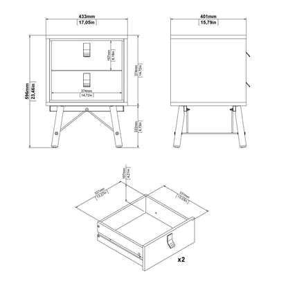 Cote | Furniture Ry Bedside Table, 2 Drawer - Black Walnut Ry, Bedside Tables 72186014gmdj