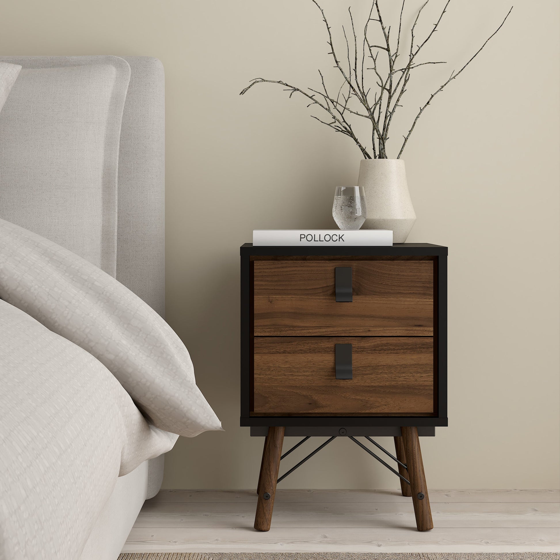 Cote | Furniture Ry Bedside Table, 2 Drawer - Black Walnut Ry, Bedside Tables 72186014gmdj