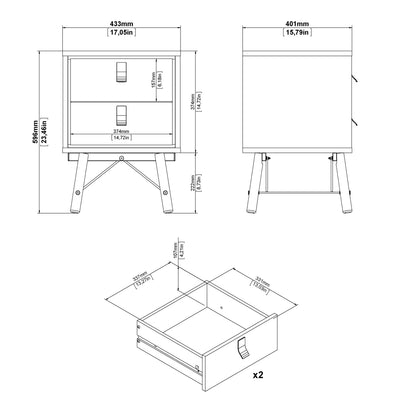 Cote | Furniture Ry Bedside Table, 2 Drawers - Oak Ry, Bedside Tables 72186014hlhl