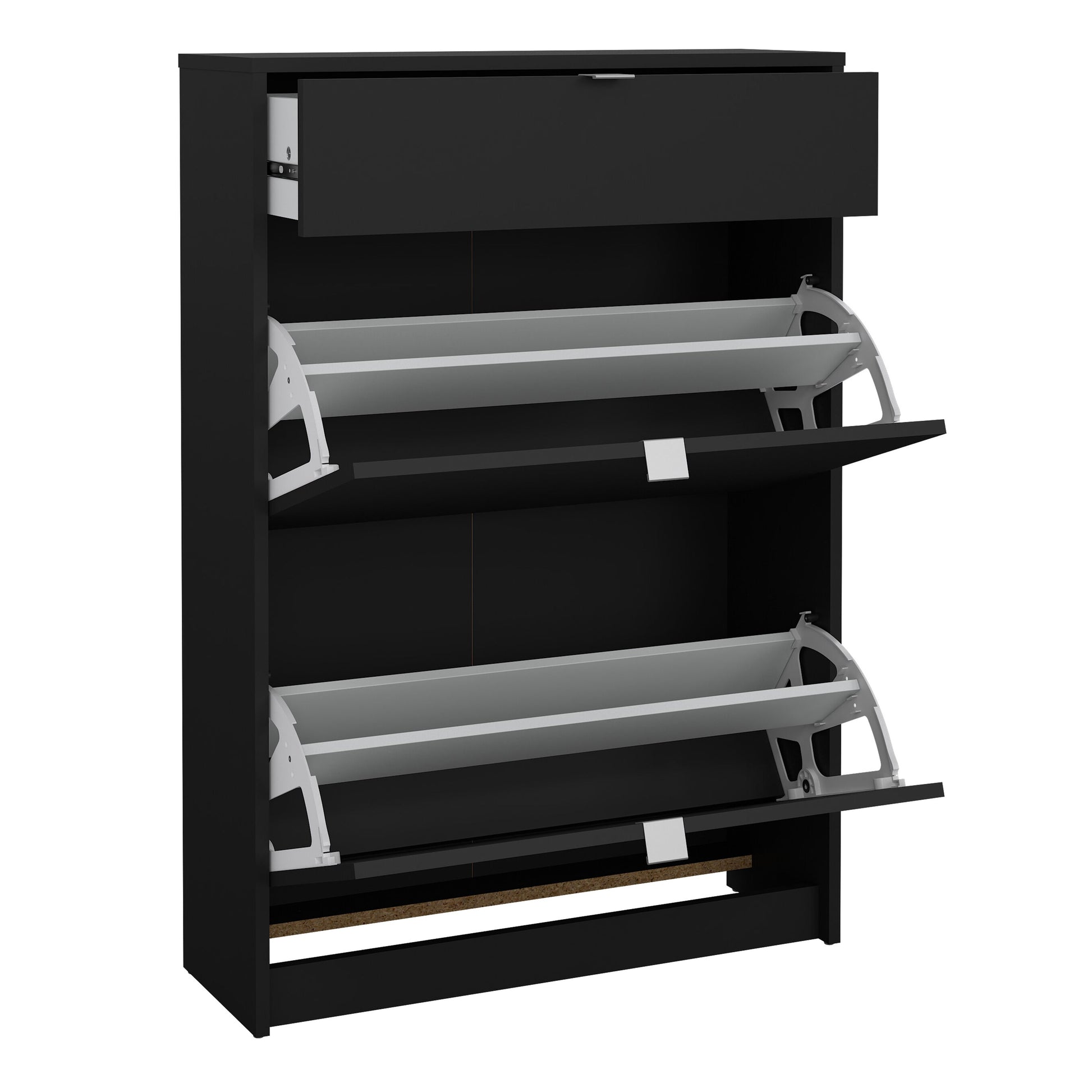 Cote | Furniture Shoes Shoe Storage, 2 Flip Down Doors + 1 Drawer - Black Shoes, Shoe Storage 72359011gmgm