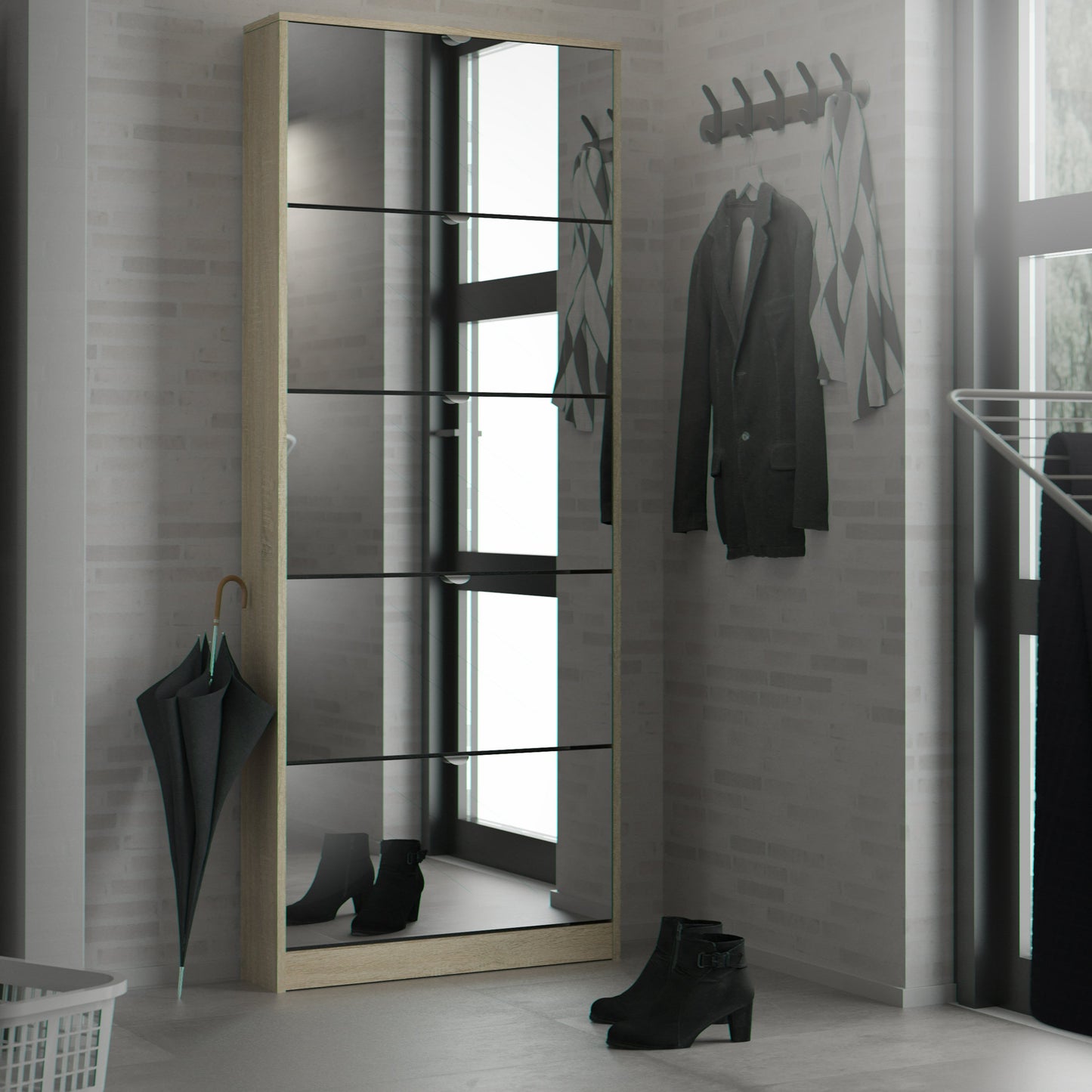 Cote | Furniture Shoes Shoe Storage, 5 Mirror Tilting Doors - Oak Shoes, Shoe Storage 72370052ak