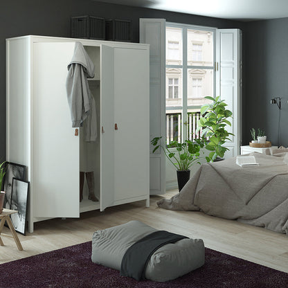 Cote | Furniture Barcelona 3 Piece Bedroom Set - Bedside Table, Chest and 3 Door Wardrobe - White Barcelona, BUNDLE 7254949p2