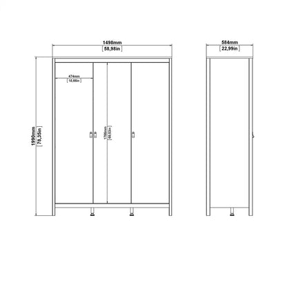 Cote | Furniture Barcelona 3 Piece Bedroom Set - Bedside Table, Chest and 3 Door Wardrobe - White Barcelona, BUNDLE 7254949p2