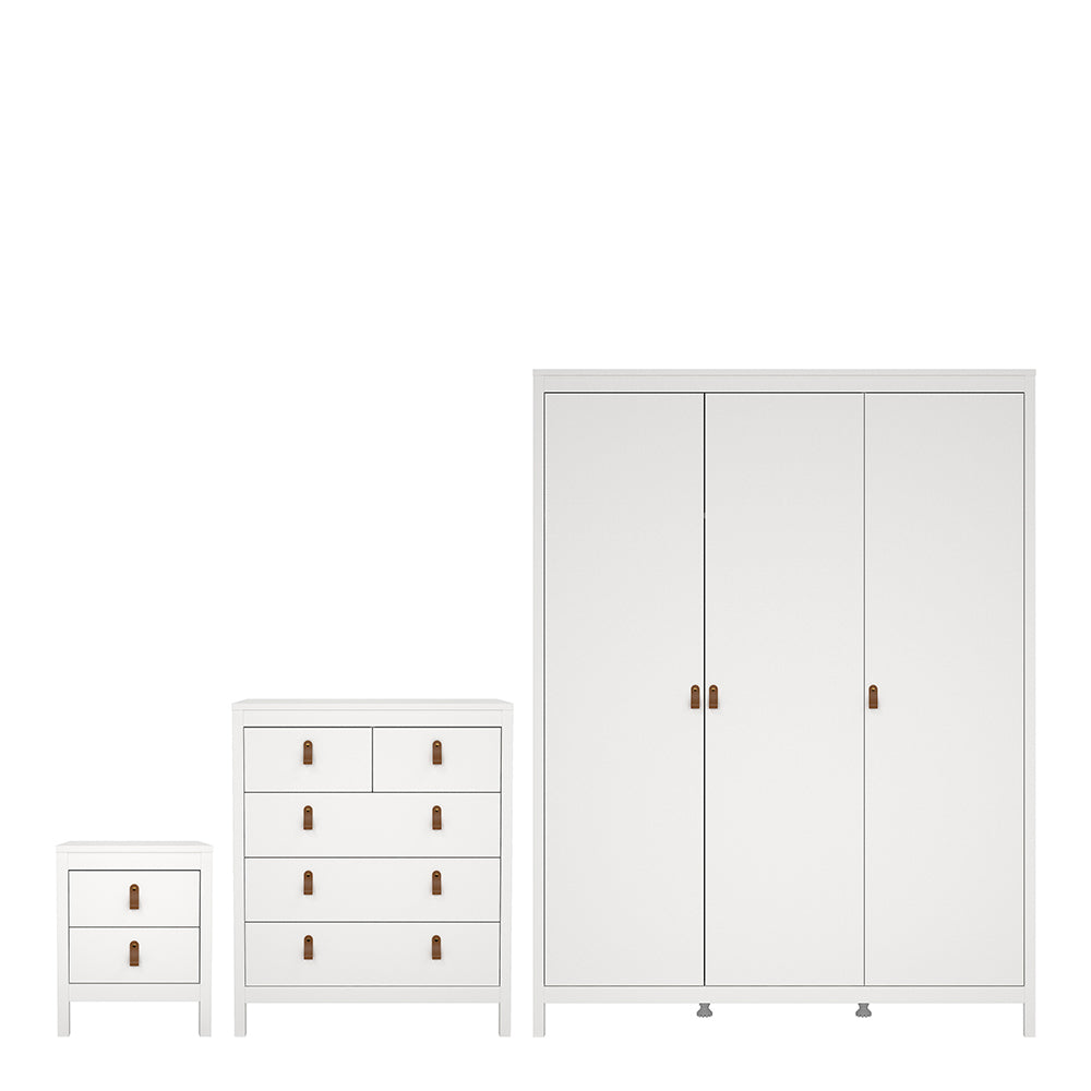 Cote | Furniture Barcelona 3 Piece Bedroom Set - Bedside Table, Chest and 3 Door Wardrobe - White Barcelona, BUNDLE 7254949p2