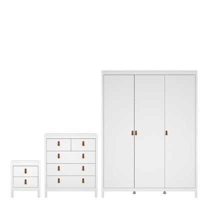 Cote | Furniture Barcelona 3 Piece Bedroom Set - Bedside Table, Chest and 3 Door Wardrobe - White Barcelona, BUNDLE 7254949p2