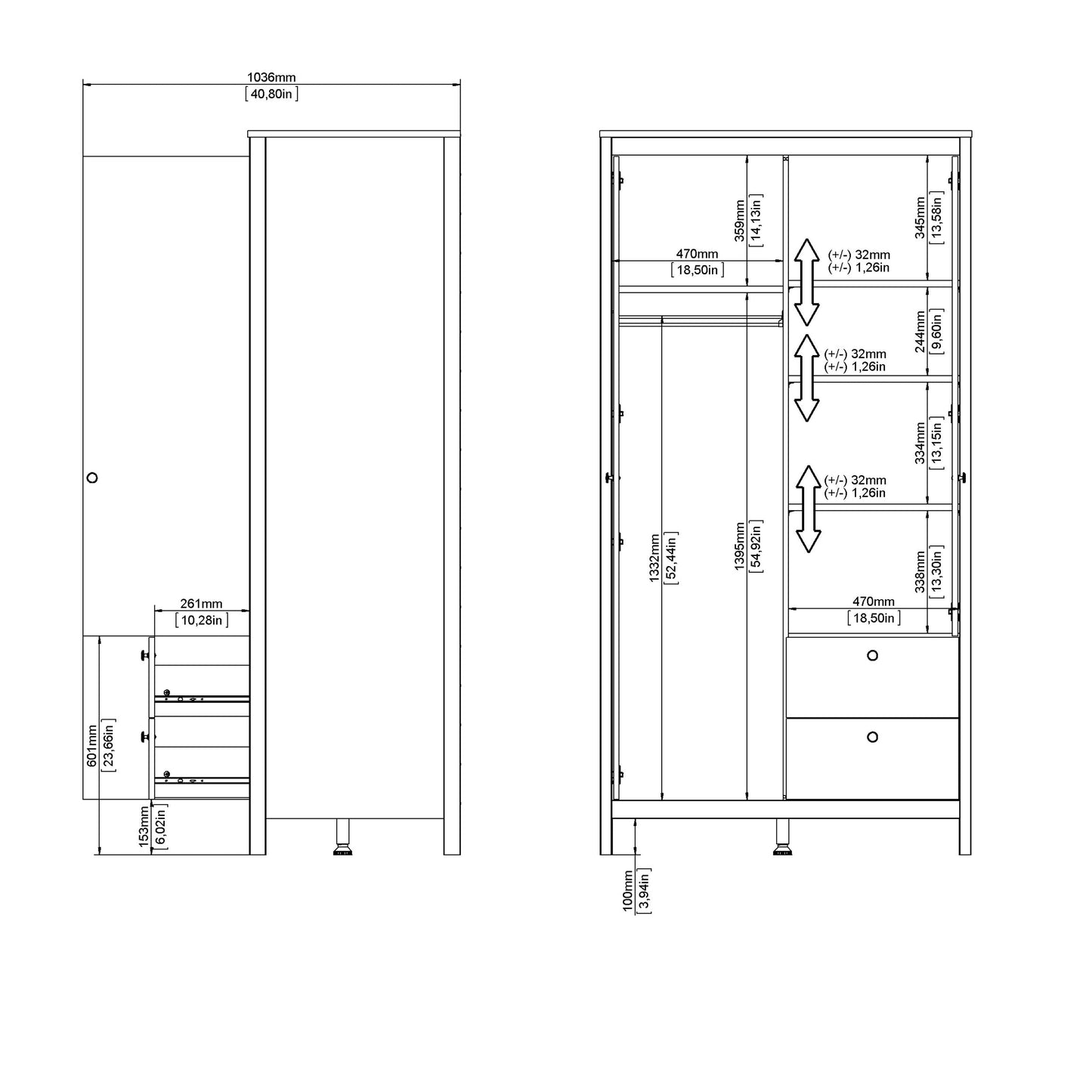 Cote | Furniture Barcelona Wardrobe 1 Door, 1 Mirror Door + 2 Drawer - White Barcelona, Wardrobes 725796584949