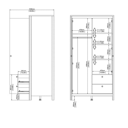 Cote | Furniture Barcelona Wardrobe 1 Door, 1 Mirror Door + 2 Drawer - White Barcelona, Wardrobes 725796584949