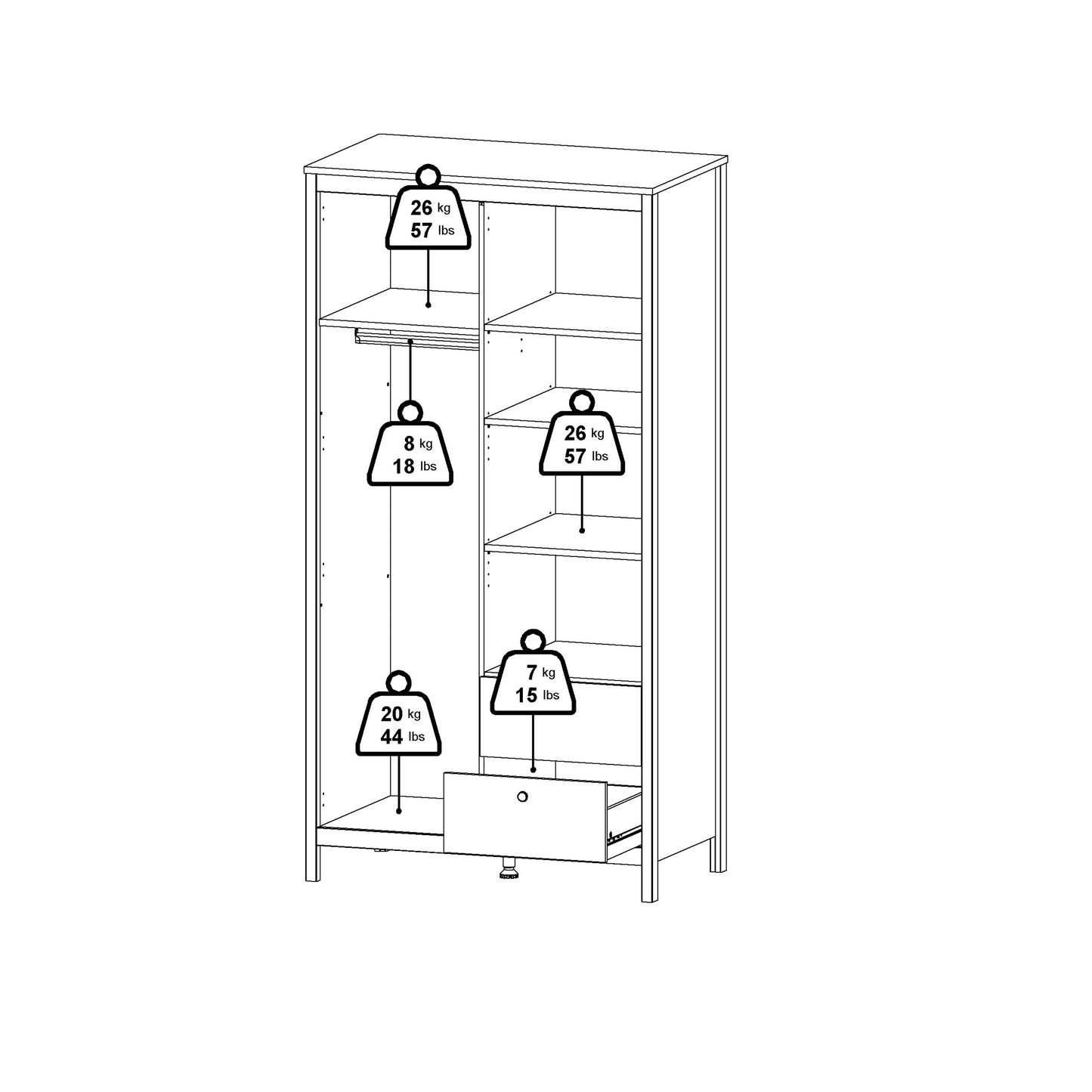 Cote | Furniture Barcelona Wardrobe 1 Door, 1 Mirror Door + 2 Drawer - White Barcelona, Wardrobes 725796584949