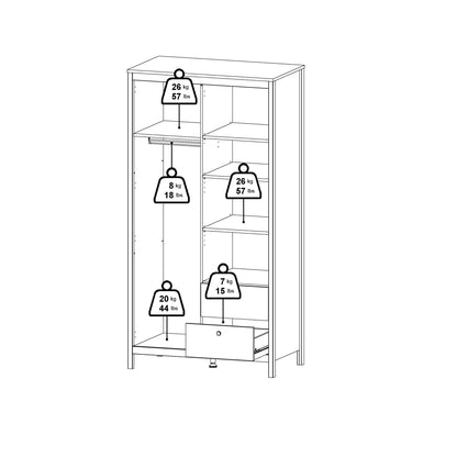 Cote | Furniture Barcelona Wardrobe 1 Door, 1 Mirror Door + 2 Drawer - White Barcelona, Wardrobes 725796584949