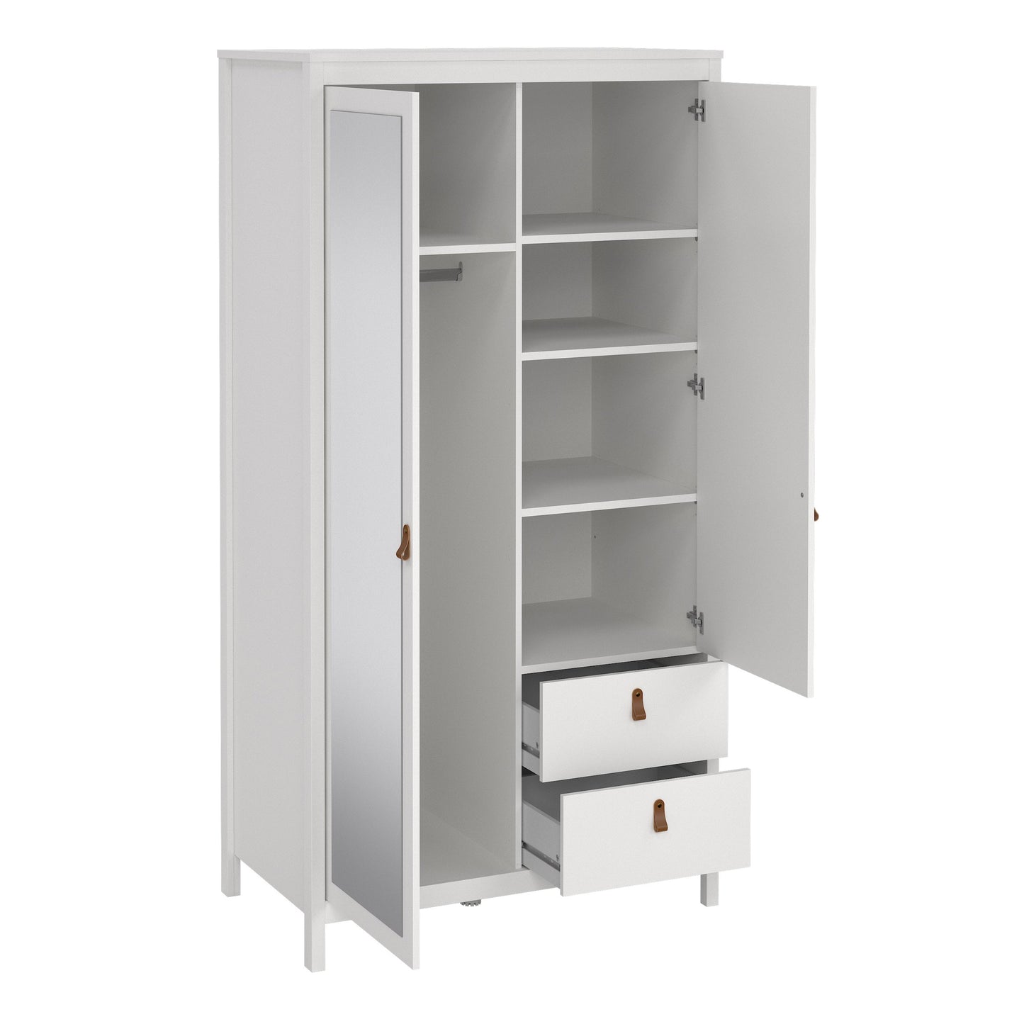 Cote | Furniture Barcelona Wardrobe 1 Door, 1 Mirror Door + 2 Drawer - White Barcelona, Wardrobes 725796584949