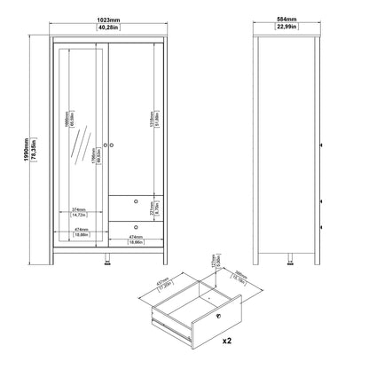 Cote | Furniture Barcelona Wardrobe 1 Door, 1 Mirror Door + 2 Drawer - White Barcelona, Wardrobes 725796584949