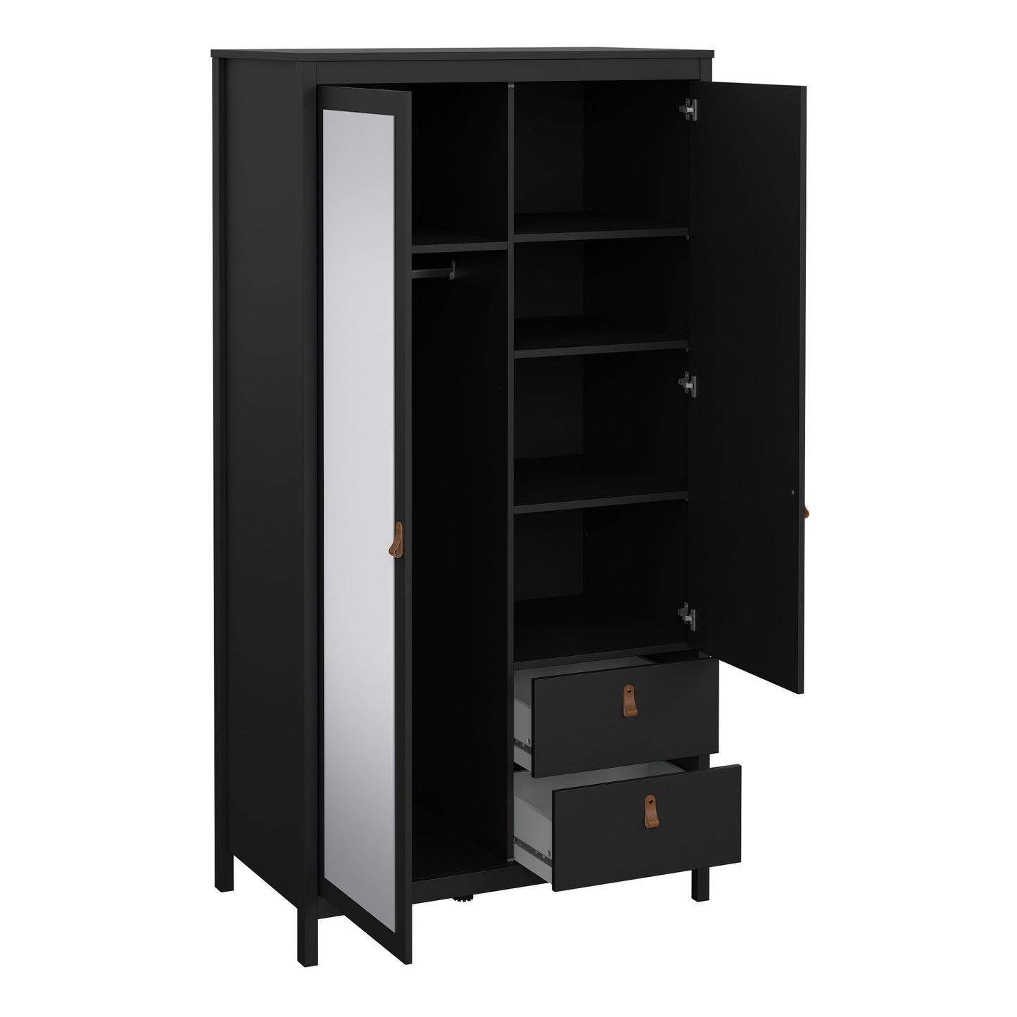 Cote | Furniture Barcelona Wardrobe 1 Door, 1 Mirror Door + 2 Drawer - Black Barcelona, Wardrobes 72579658gmgm