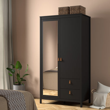 Cote | Furniture Barcelona Wardrobe 1 Door, 1 Mirror Door + 2 Drawer - Black Barcelona, Wardrobes 72579658gmgm