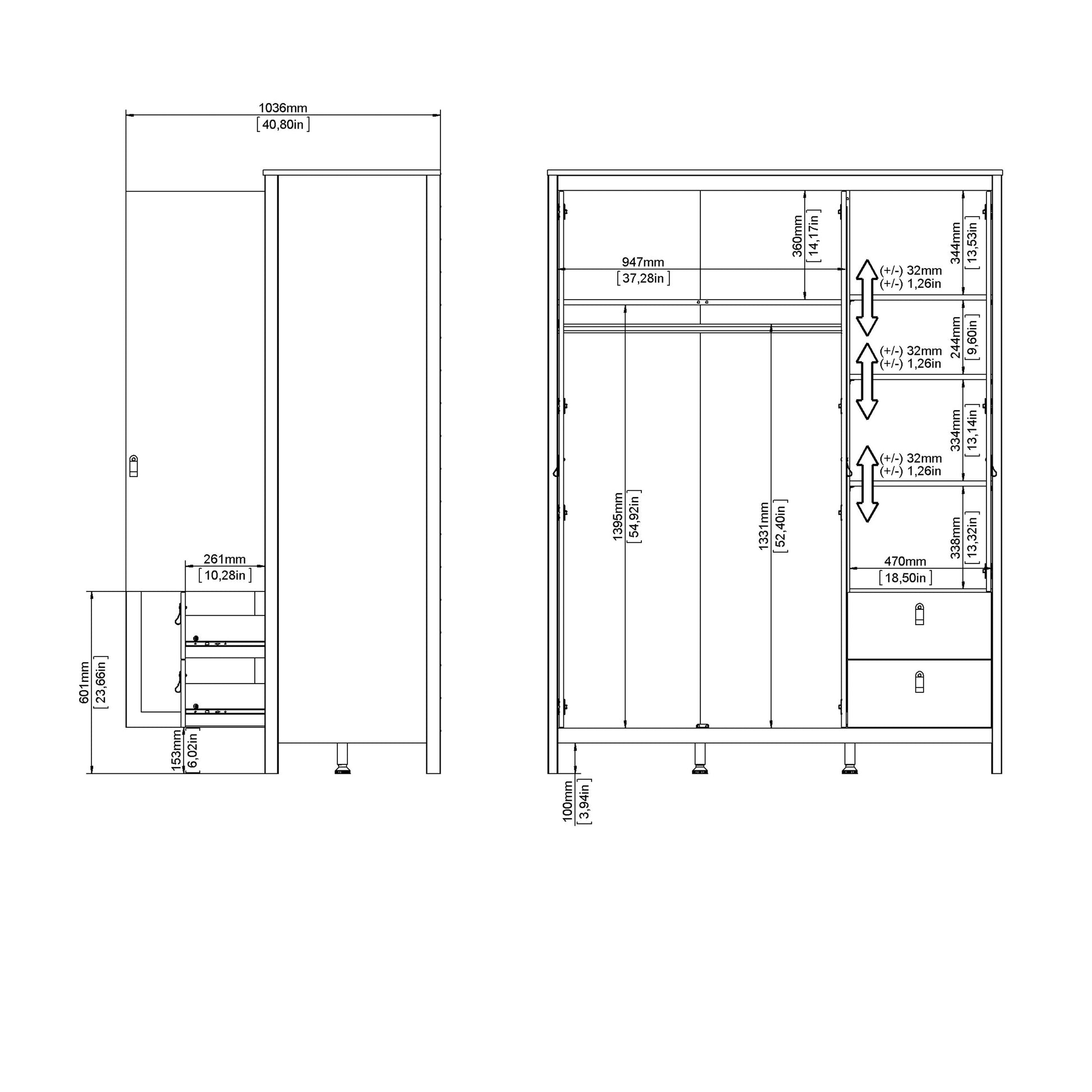 Cote | Furniture Barcelona Wardrobe 2 Doors, 1 Mirror Door + 2 Drawer - White Barcelona, Wardrobes 725796594949