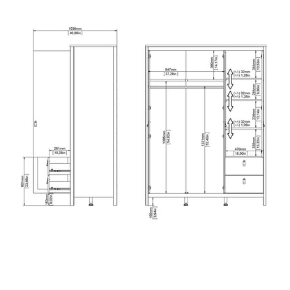 Cote | Furniture Barcelona Wardrobe 2 Doors, 1 Mirror Door + 2 Drawer - White Barcelona, Wardrobes 725796594949