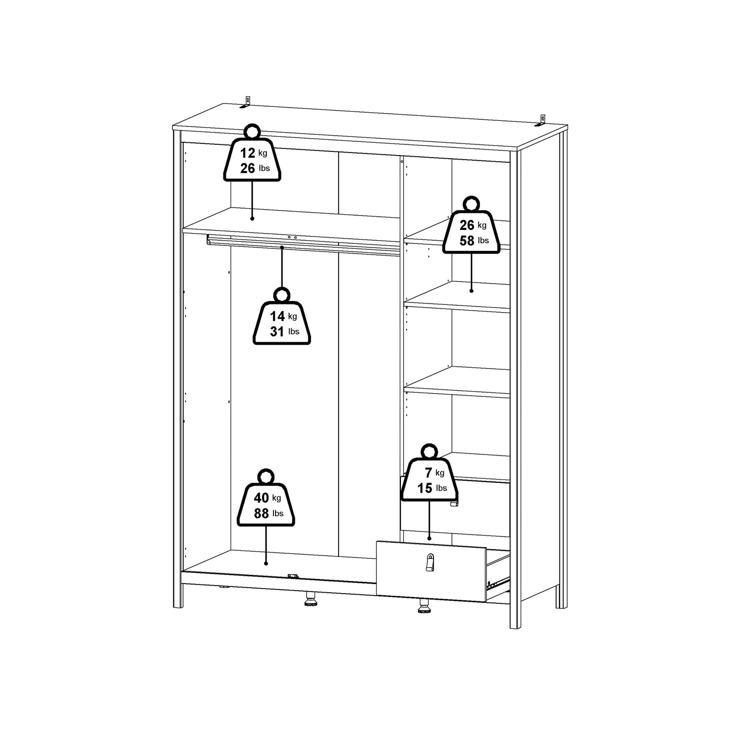 Cote | Furniture Barcelona Wardrobe 2 Doors, 1 Mirror Door + 2 Drawer - White Barcelona, Wardrobes 725796594949