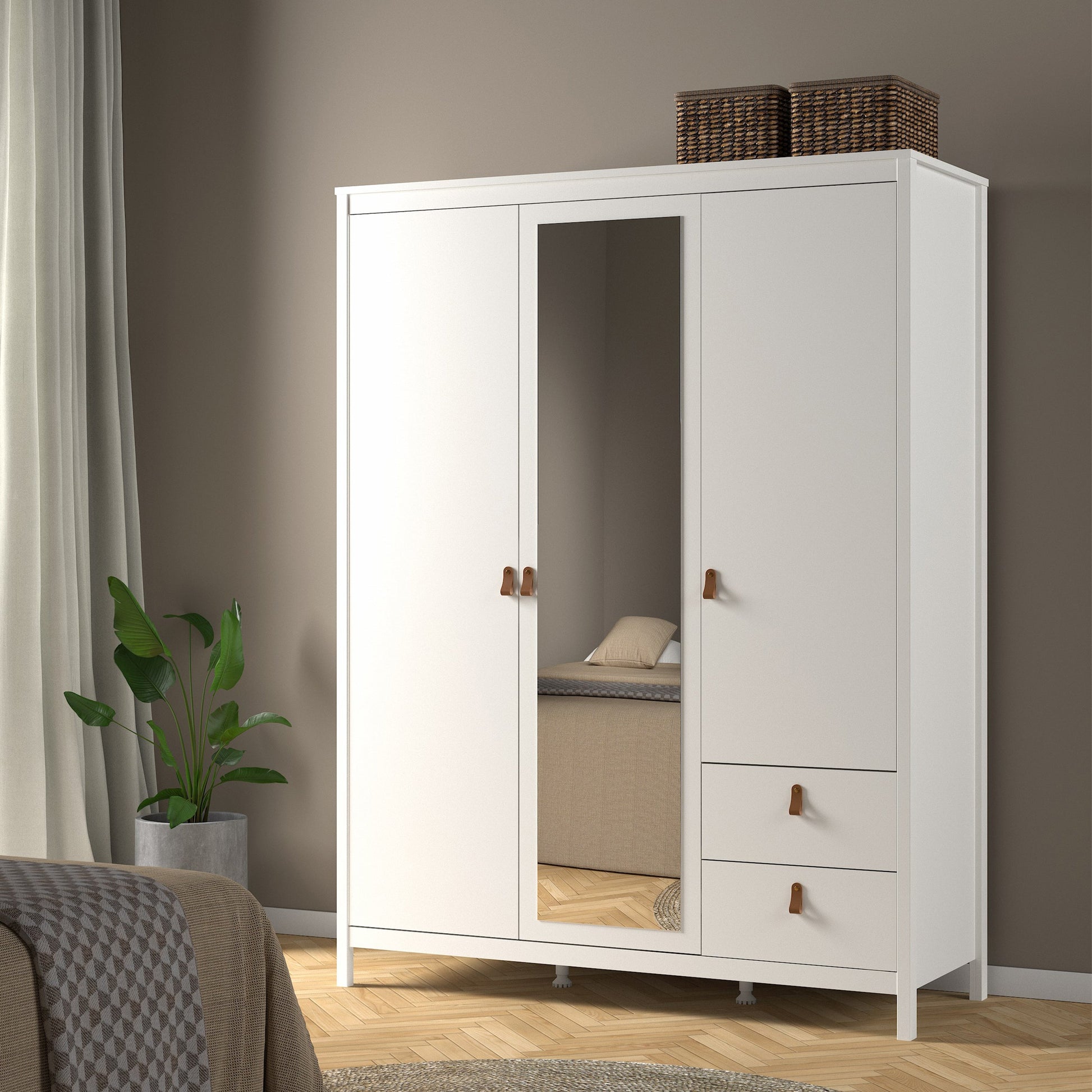 Cote | Furniture Barcelona Wardrobe 2 Doors, 1 Mirror Door + 2 Drawer - White Barcelona, Wardrobes 725796594949