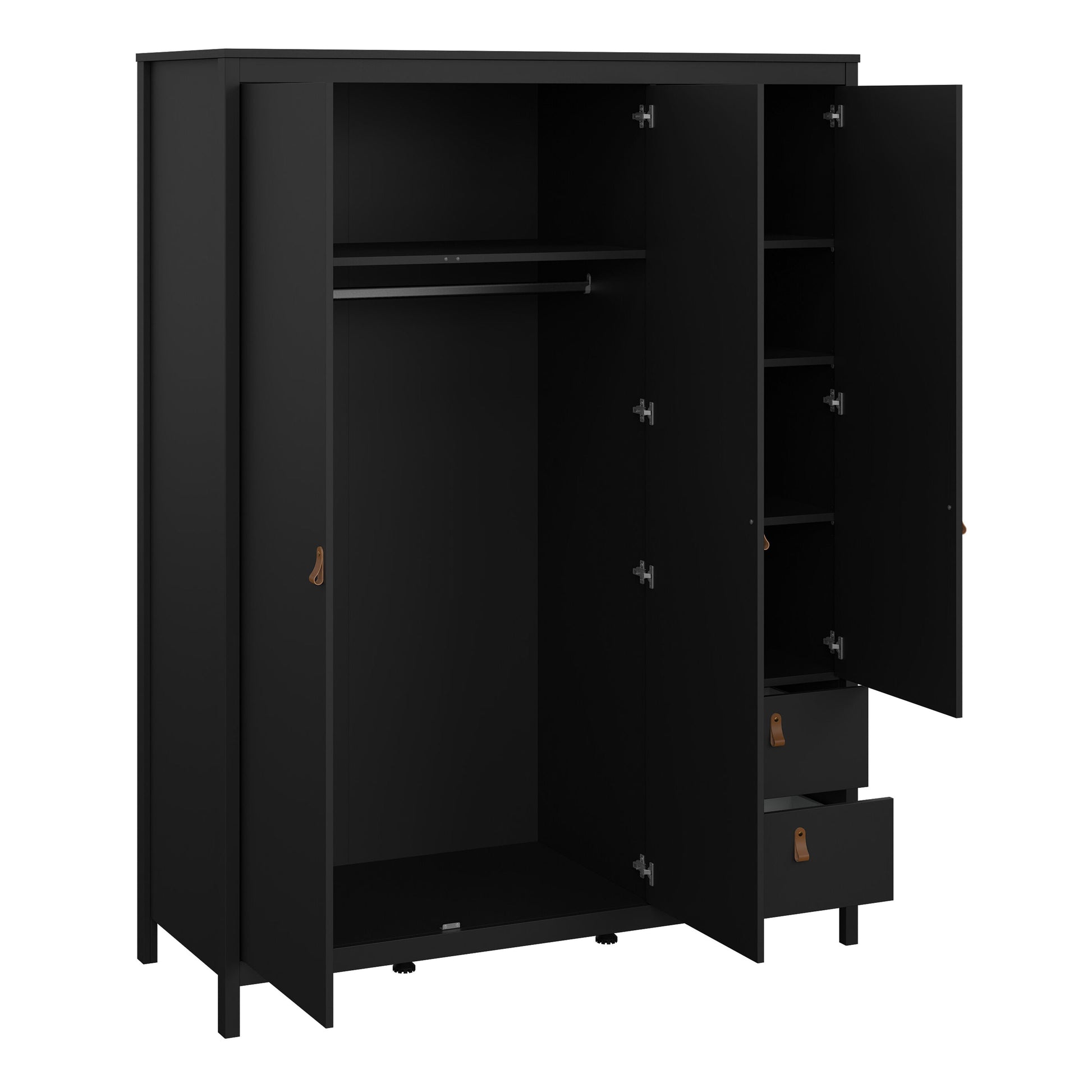 Cote | Furniture Barcelona Wardrobe 2 Doors, 1 Mirror Door + 2 Drawers - Black Barcelona, Wardrobes 72579659gmgm