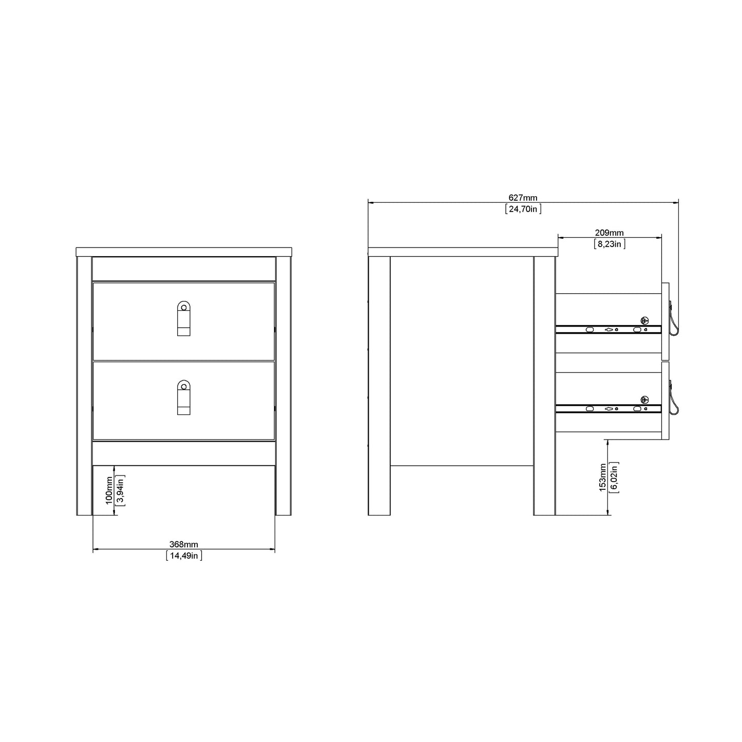 Cote | Furniture Barcelona Bedside Table, 2 Drawer - White Barcelona, Bedside Tables 725796604949