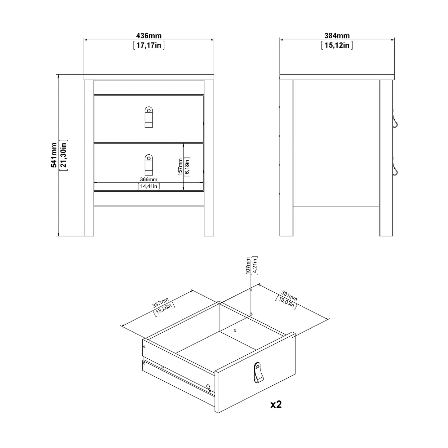 Cote | Furniture Barcelona Bedside Table, 2 Drawer - Black Barcelona, Bedside Tables 72579660gmgm