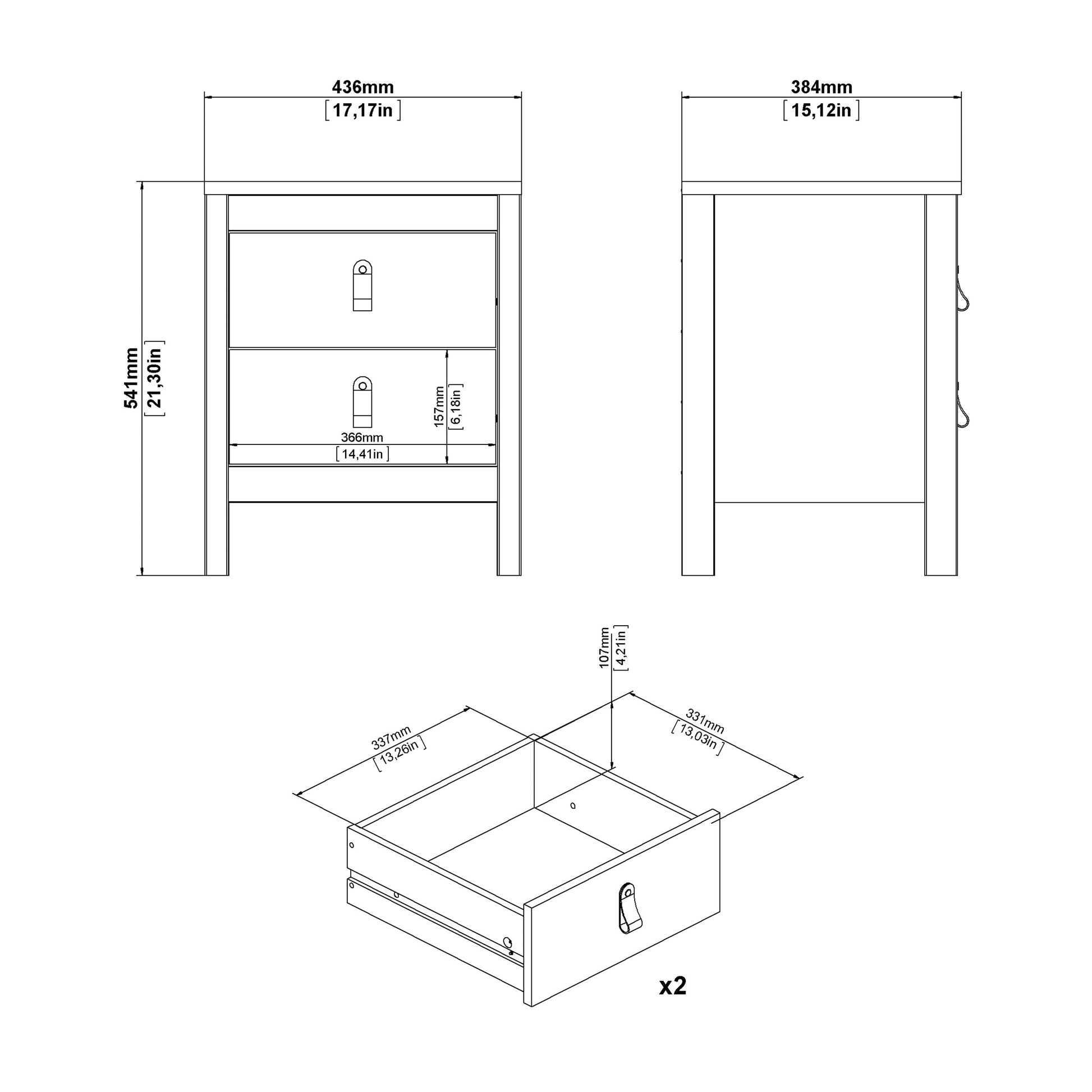 Cote | Furniture Barcelona Bedside Table, 2 Drawer - Black Barcelona, Bedside Tables 72579660gmgm