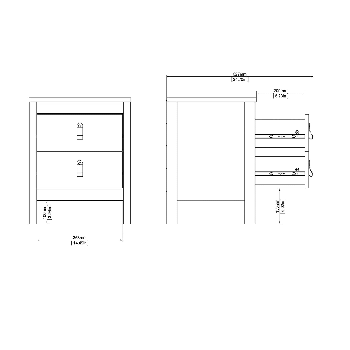 Cote | Furniture Barcelona Bedside Table, 2 Drawer - Black Barcelona, Bedside Tables 72579660gmgm