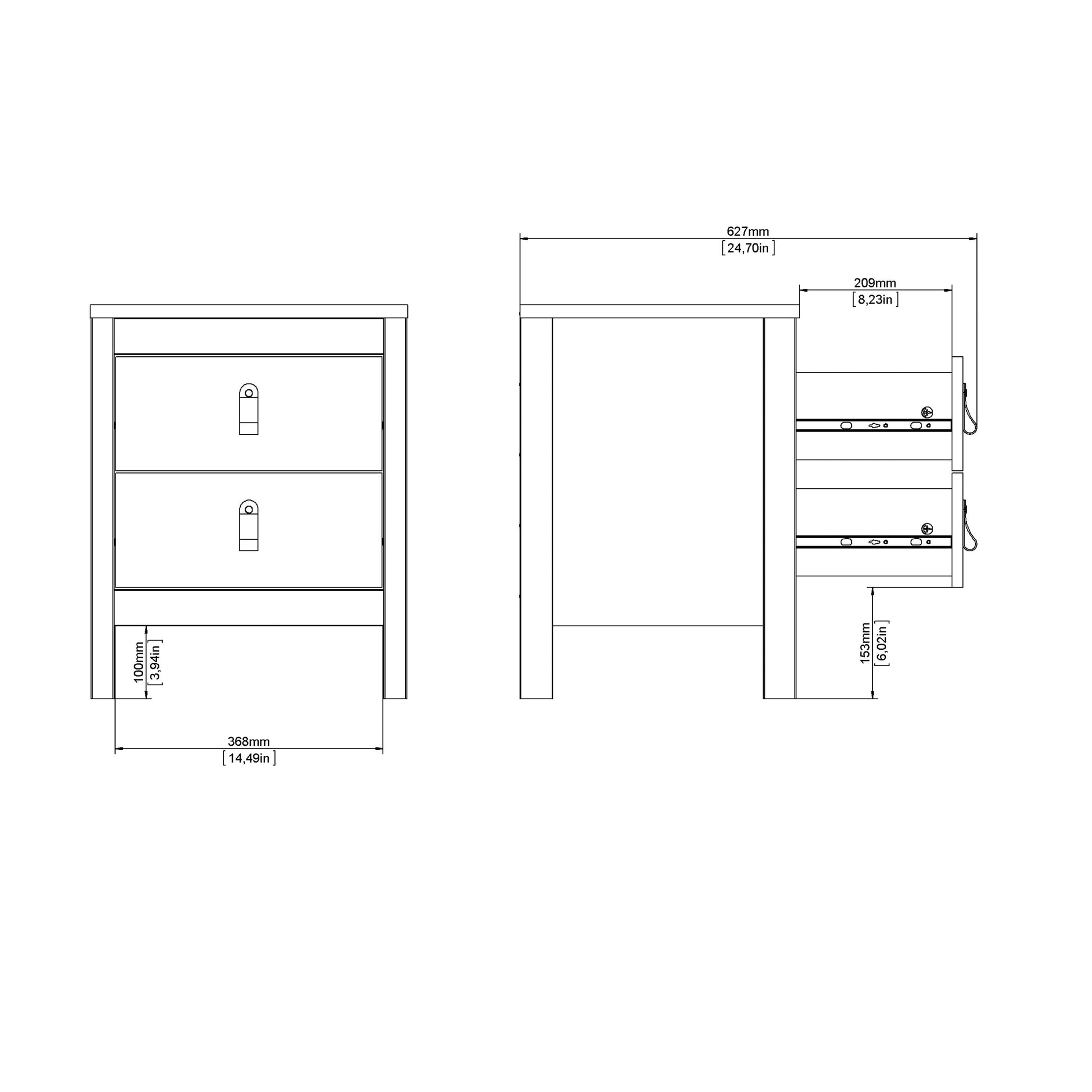 Cote | Furniture Barcelona Bedside Table, 2 Drawer - Black Barcelona, Bedside Tables 72579660gmgm