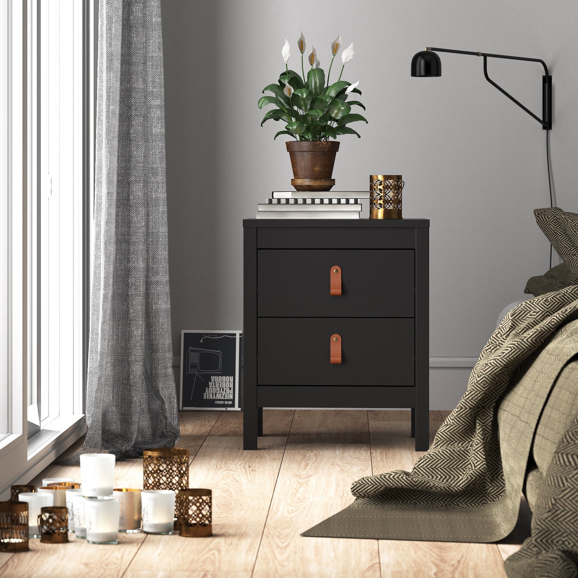 Cote | Furniture Barcelona Bedside Table, 2 Drawer - Black Barcelona, Bedside Tables 72579660gmgm