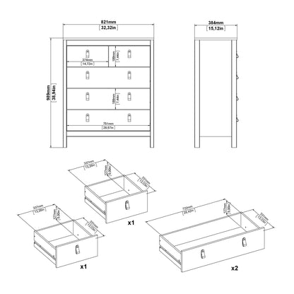 Cote | Furniture Barcelona Chest of Drawers,  3+2 Drawer - White Barcelona, Chest of Drawers 725796614949