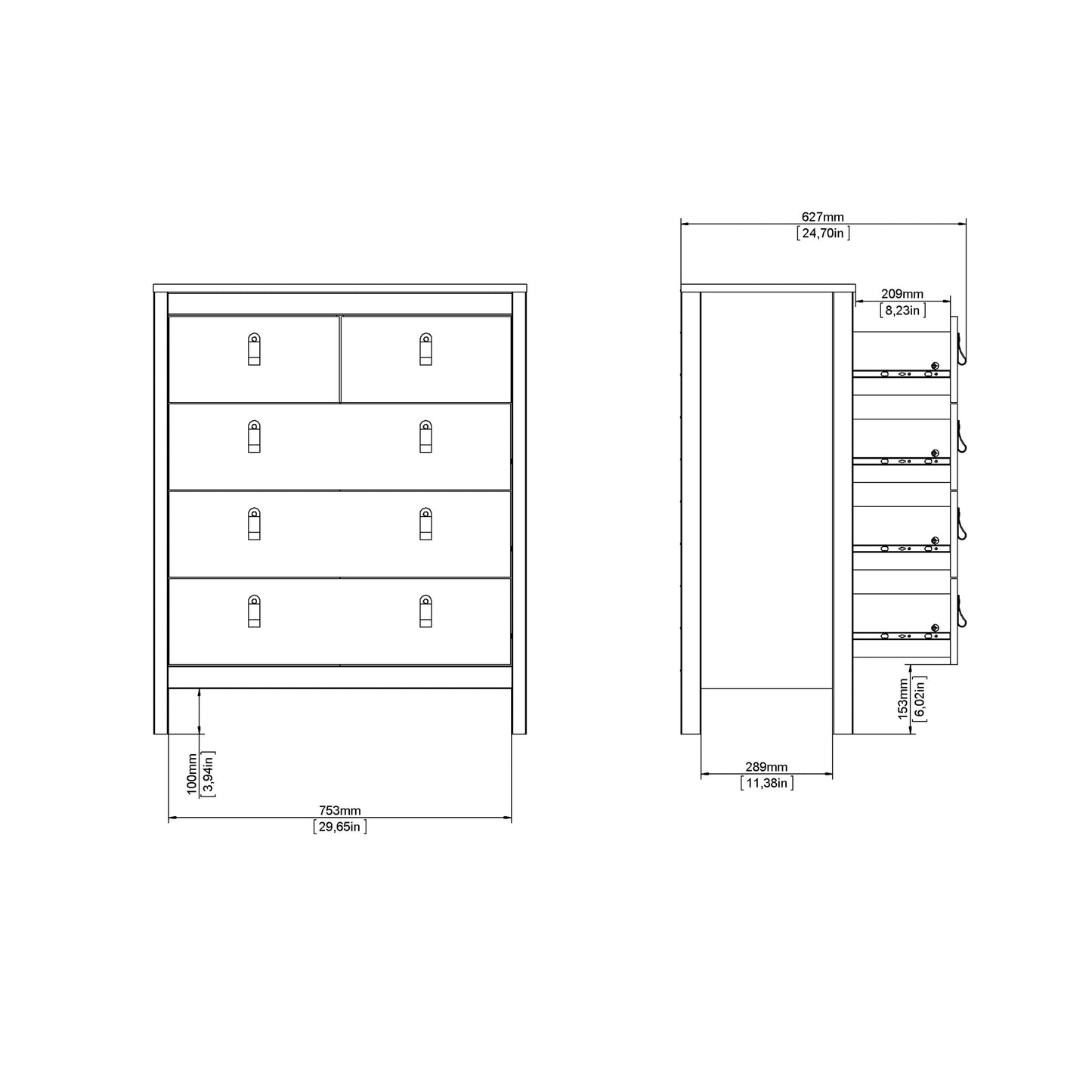 Cote | Furniture Barcelona Chest of Drawers,  3+2 Drawer - Black Barcelona, Chest of Drawers 72579661gmgm