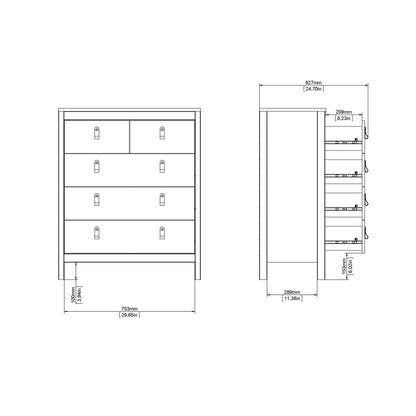 Cote | Furniture Barcelona Chest of Drawers,  3+2 Drawer - Black Barcelona, Chest of Drawers 72579661gmgm