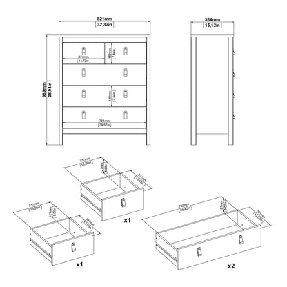 Cote | Furniture Barcelona Chest of Drawers,  3+2 Drawer - Black Barcelona, Chest of Drawers 72579661gmgm