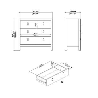 Cote | Furniture Barcelona Chest of Drawers, 3 Drawer - White Barcelona, Chest of Drawers 725796624949