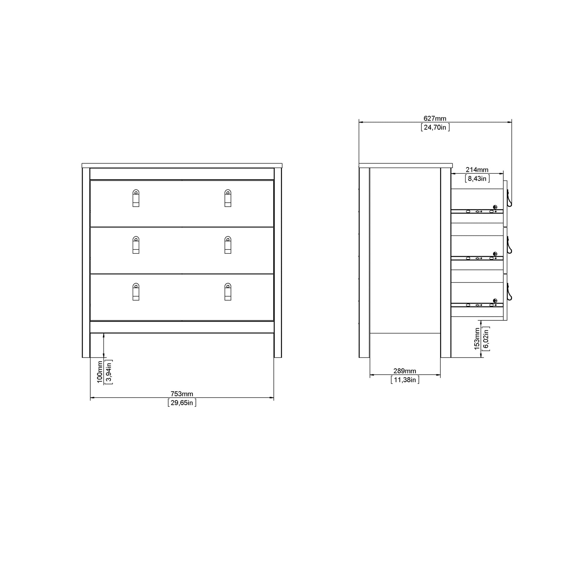 Cote | Furniture Barcelona Chest of Drawers, 3 Drawer - Oak Barcelona, Chest of Drawers 72579662hlhl