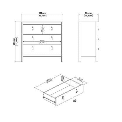 Cote | Furniture Barcelona Chest of Drawers, 3 Drawer - Oak Barcelona, Chest of Drawers 72579662hlhl