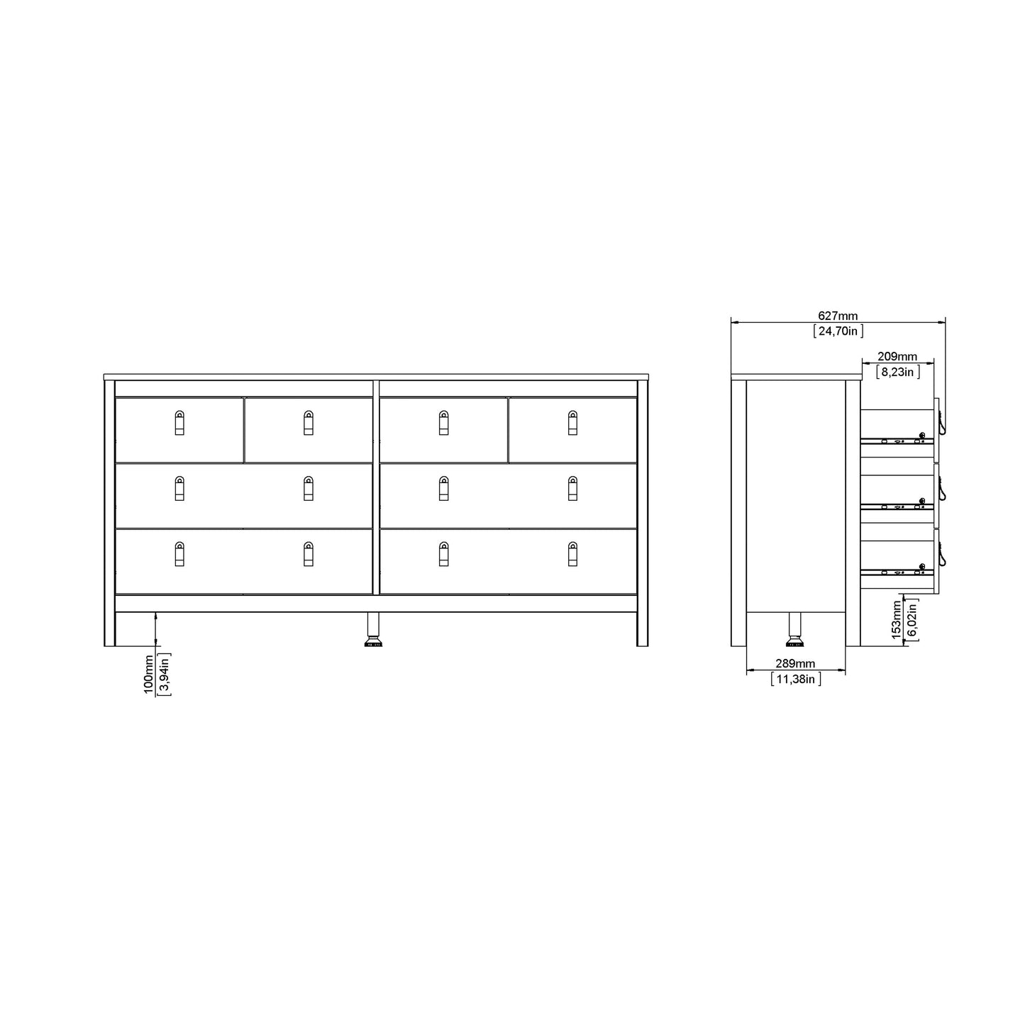 Cote | Furniture Barcelona Double Dresser, Chest of Drawers, 4+4 Drawer - White Barcelona, Chest of Drawers 725796634949