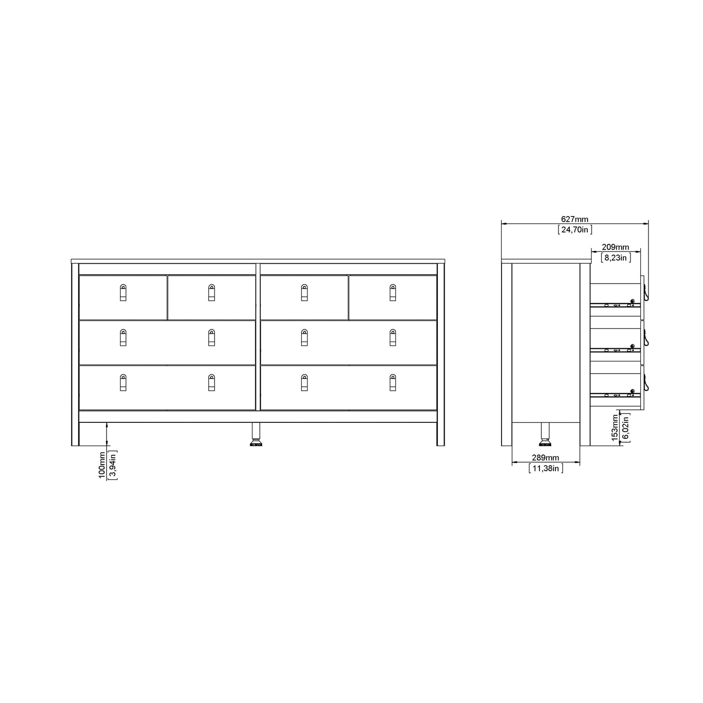 Cote | Furniture Barcelona Double Dresser, Chest of Drawers, 4+4 Drawer - Black Barcelona, Chest of Drawers 72579663gmgm