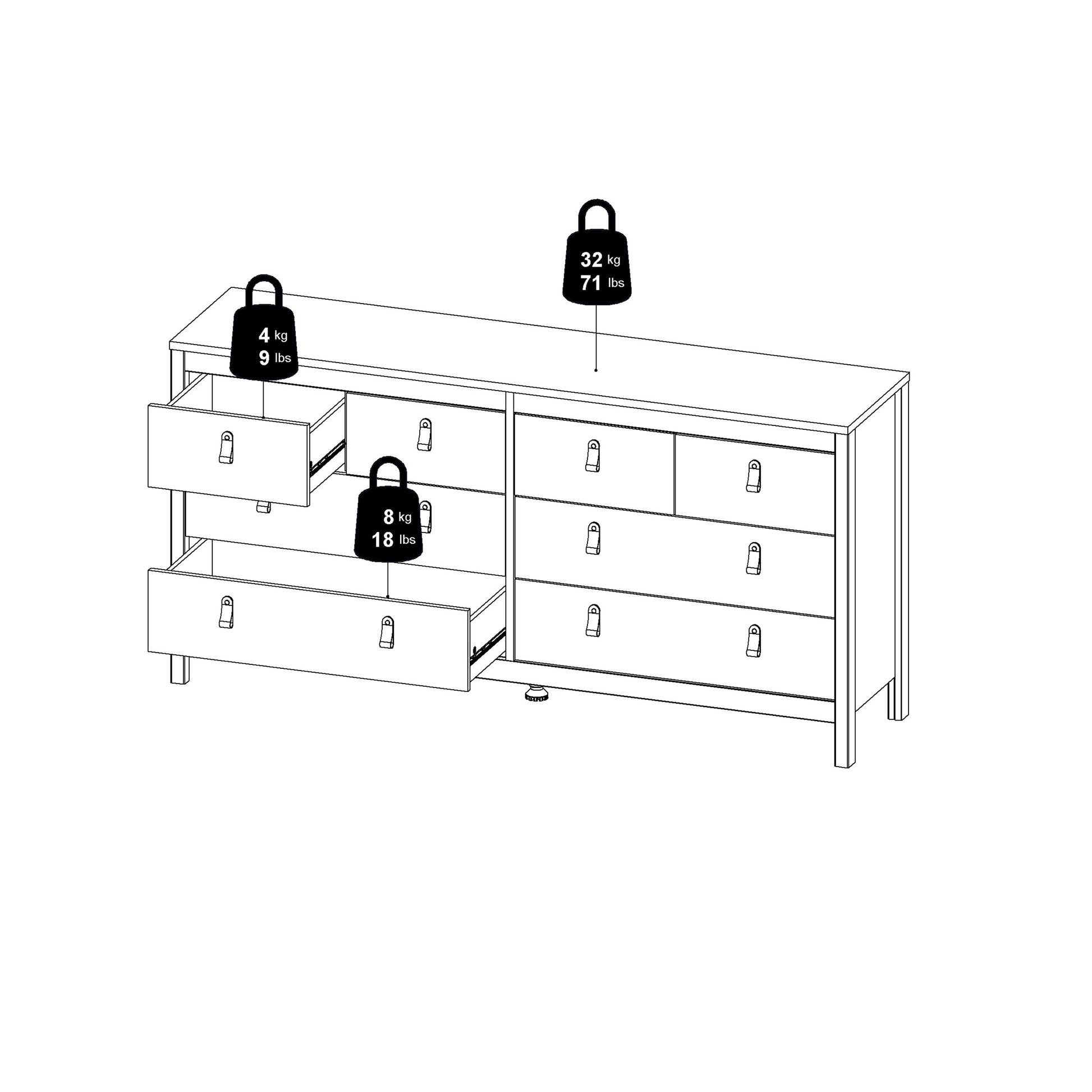 Cote | Furniture Barcelona Double Dresser, Chest of Drawers, 4+4 Drawer - Black Barcelona, Chest of Drawers 72579663gmgm