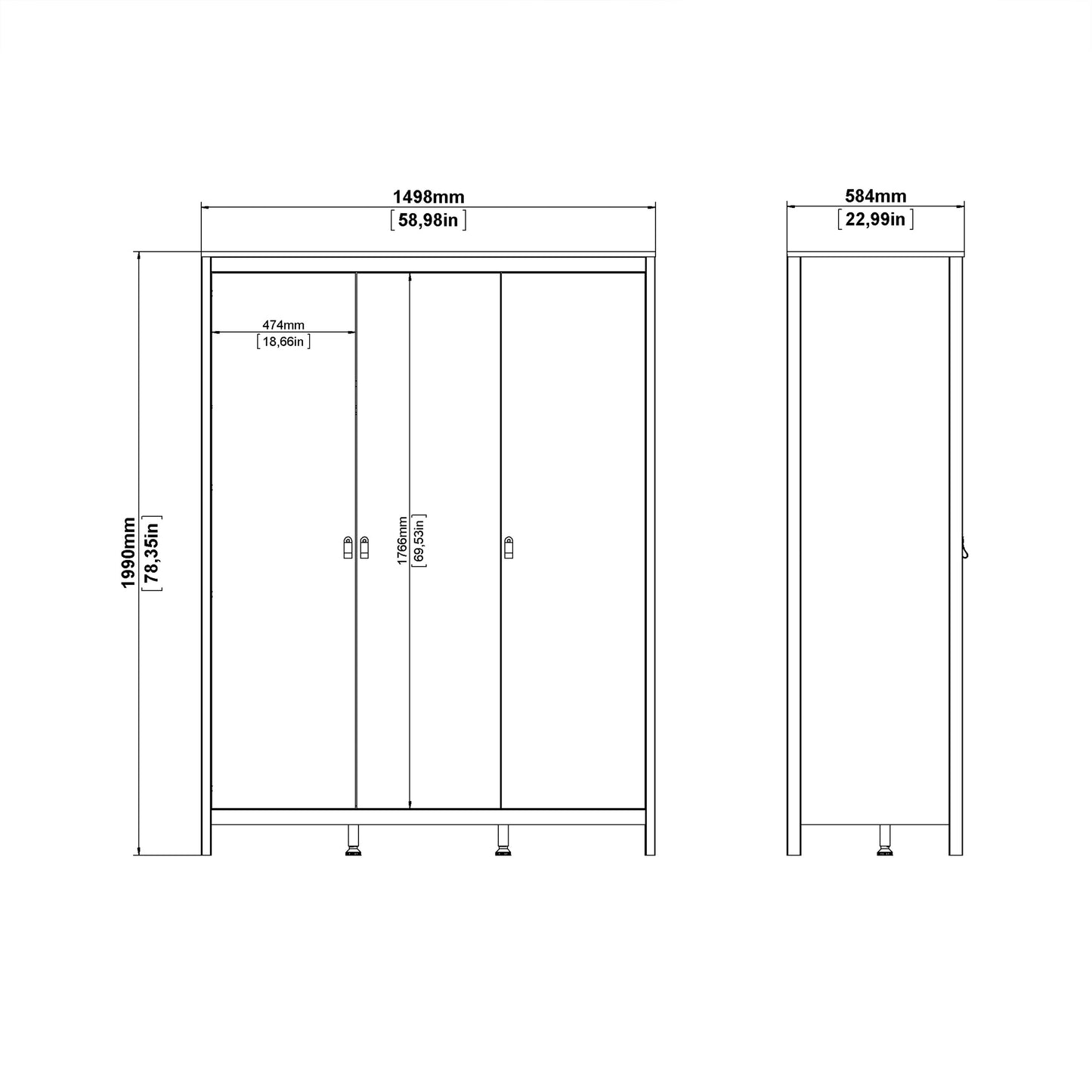 Cote | Furniture Barcelona Wardrobe, 3 Door - Oak Barcelona, Wardrobes 72579664hlhl