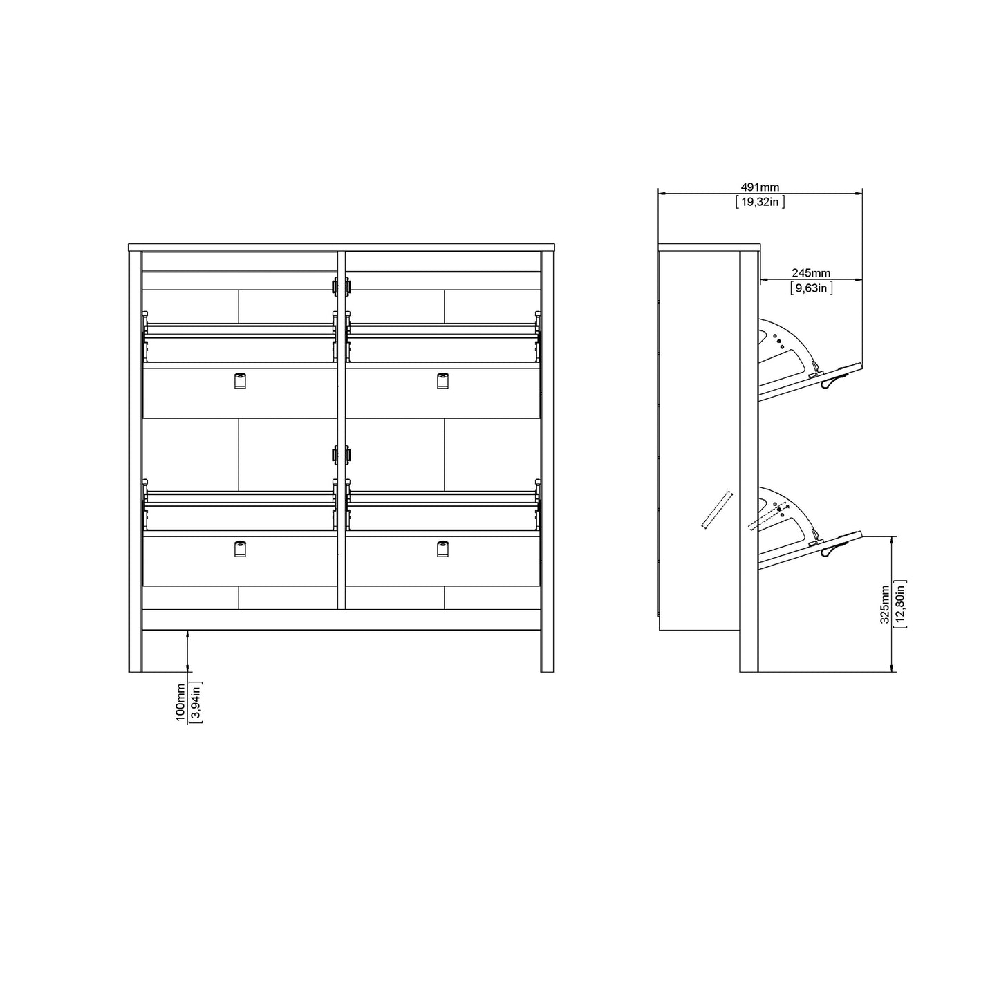 Cote | Furniture Barcelona Shoe Cabinet, 4 Compartment - White Barcelona, Shoe Storage 725796654949