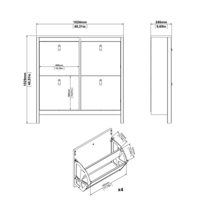 Cote | Furniture Barcelona Shoe Cabinet, 4 Compartment - White Barcelona, Shoe Storage 725796654949