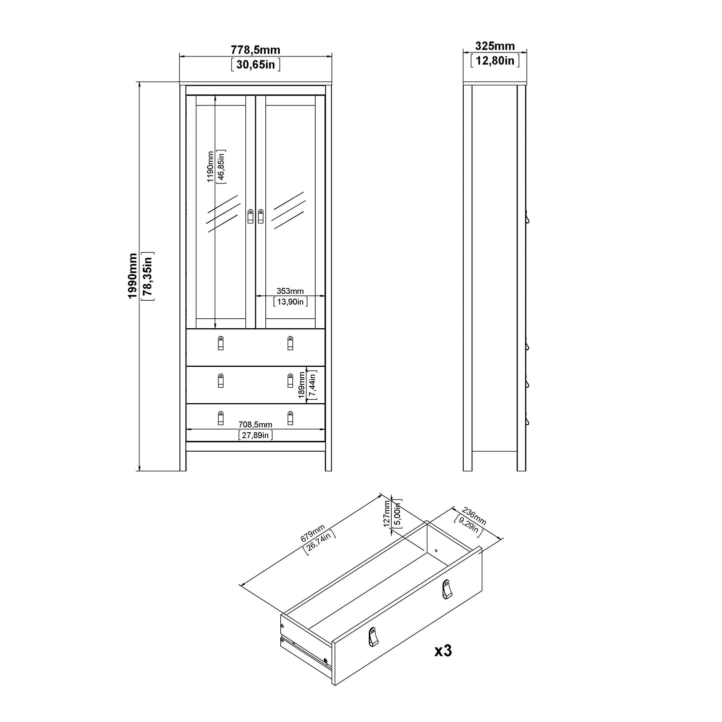 Cote | Furniture Barcelona Display Cabinet, 3 Drawer - White Barcelona, Display Cabinets 725796664949