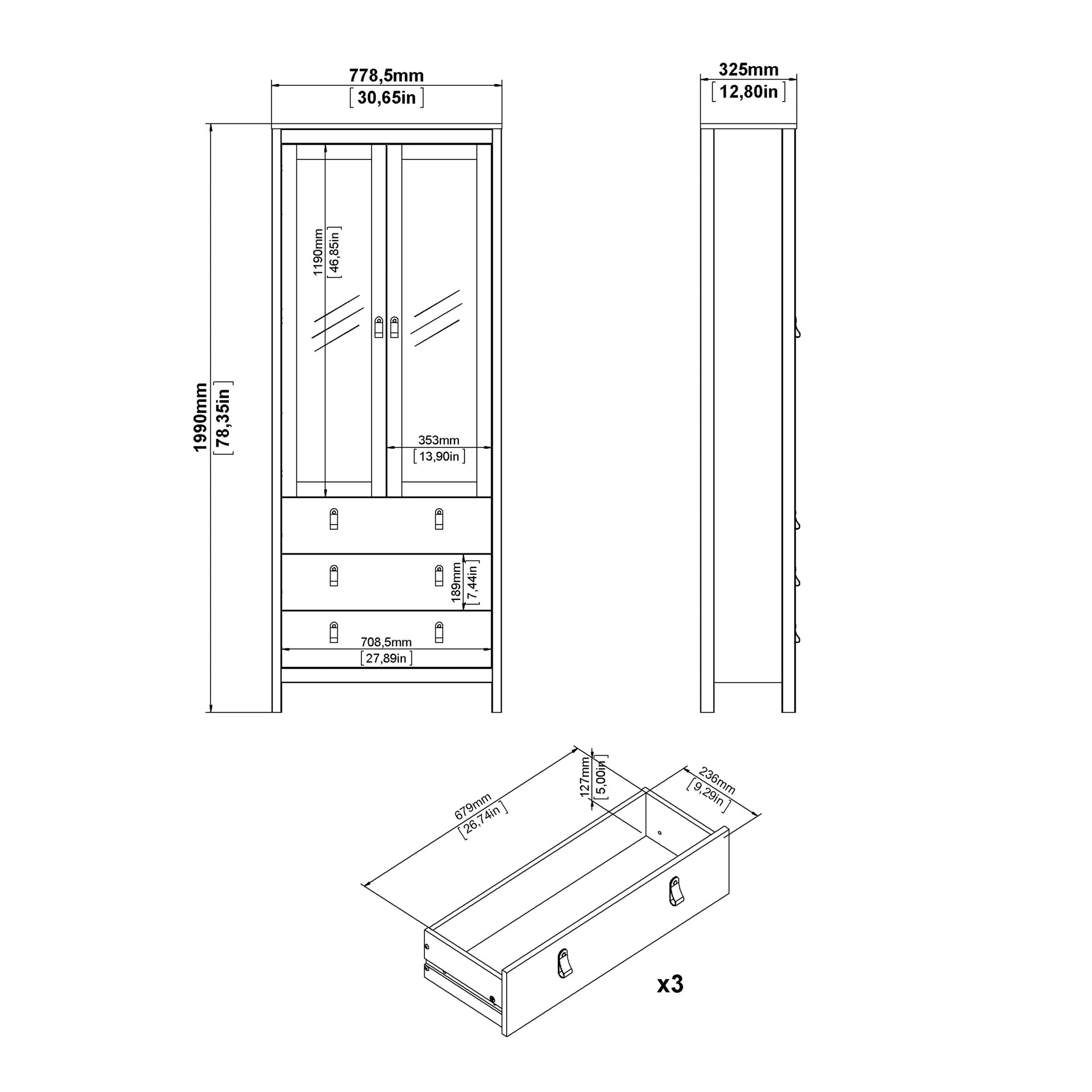 Cote | Furniture Barcelona Display Cabinet, 3 Drawer - White Barcelona, Display Cabinets 725796664949