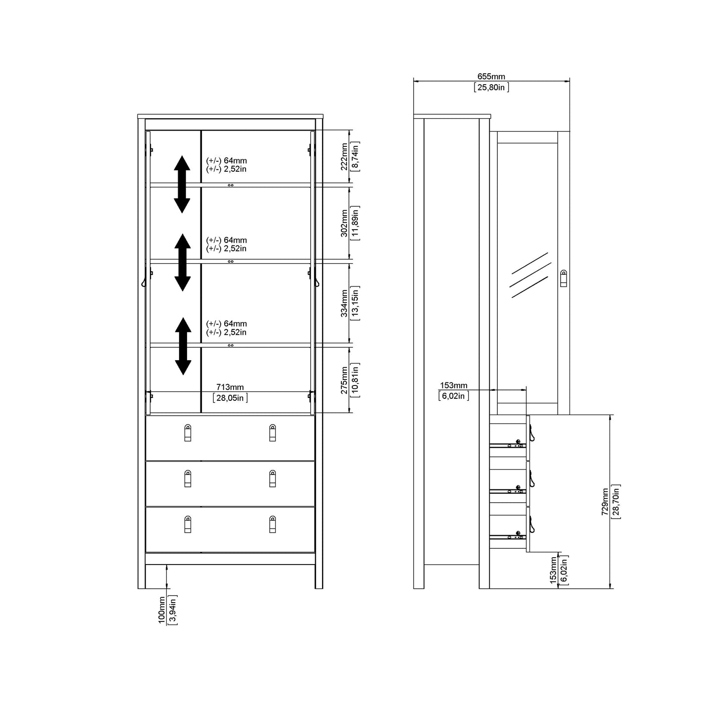 Cote | Furniture Barcelona Display Cabinet, 3 Drawer - White Barcelona, Display Cabinets 725796664949